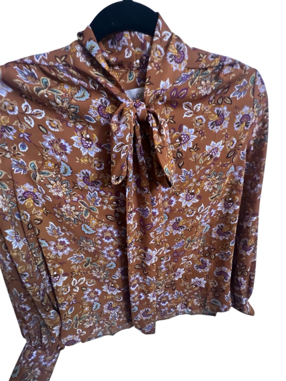 Floral Tie-Neck Blouse XSP – Romantic Spring Long Sleeve Top NWT